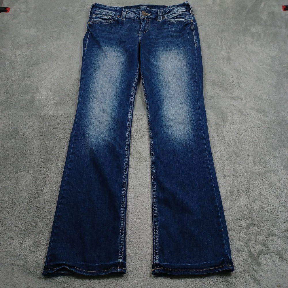 Silver Jeans Womens 32 Blue‎ Denim Suki Mid Slim Bootcut Distressed Preppy